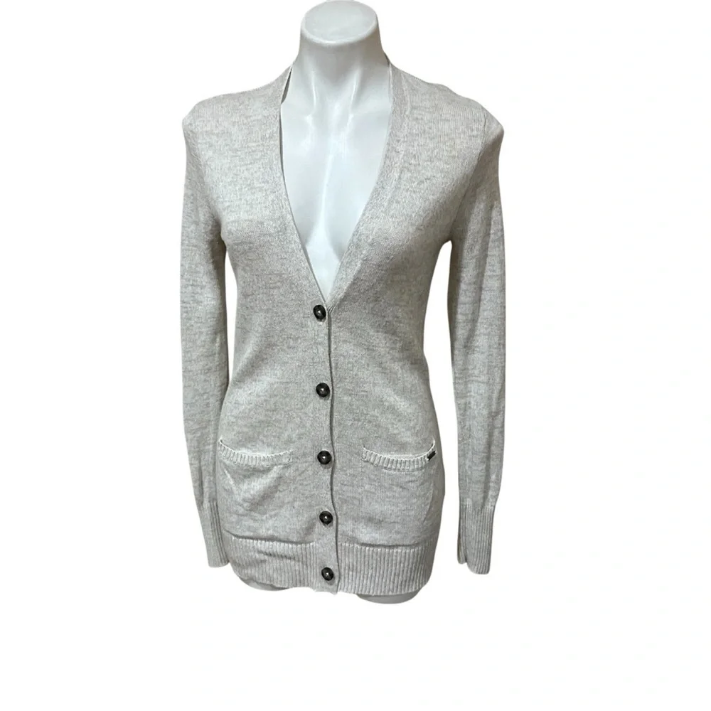 Hollister Beige V‑Neck Button‑Front Cardigan